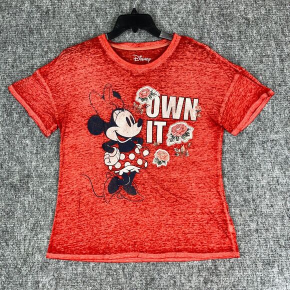 Minnie Mouse Shirt Women's L Disney Sleepwear Red Burnout Short Sleeves "Own It" - Picture 1 of 9